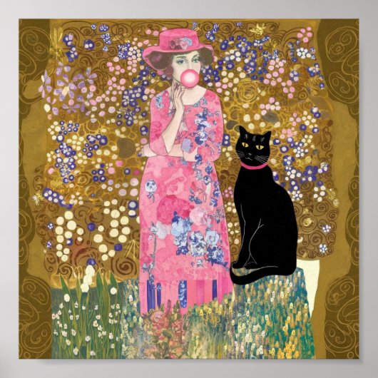 Rosa bläserne Gumminadine mit Gustav Klimt Kunst Poster (Vorne)
