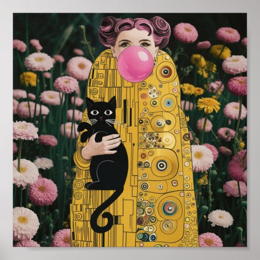 Rosa bläserne Gumminadine mit Gustav Klimt Kunst Poster (Vorne)