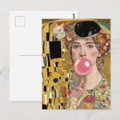 Rosa bläserne Gumminadine mit Gustav Klimt Kunst Postkarte (Vorne/Hinten)