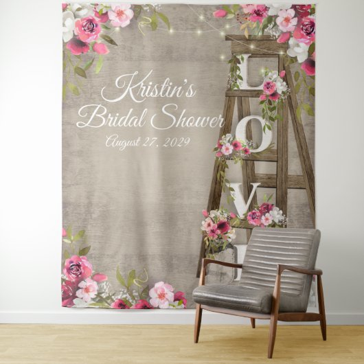 Rosa bläserne Ladder Rustikales Brautparty Tapestr Wandteppich (Beispiel)