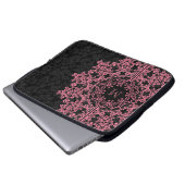 Rosa Bläserne schwarze Damasken Monogrammatikalisc Laptopschutzhülle (Vorne Knopf)