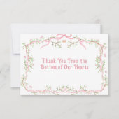 Rosa Bläserner Elegant Grün Dankeskarte (Vorderseite)