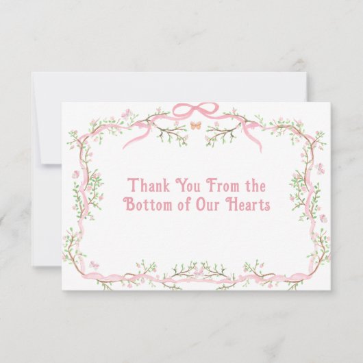 Rosa Bläserner Elegant Grün Dankeskarte (Vorderseite)