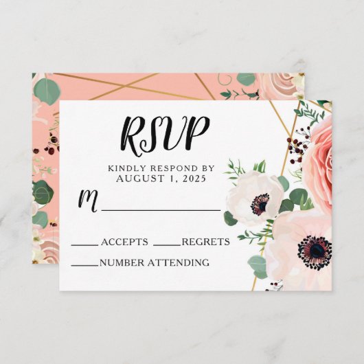 Rosa Bläserner Elegant Moderne Blume Hochzeit RSVP Karte (Vorne/Hinten)