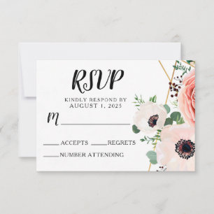 Rosa Bläserner Elegant Moderne Blume Hochzeit RSVP Karte