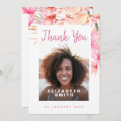 Rosa Bläserner Elegant Modernes Foto Dankeskarte (Vorne/Hinten)