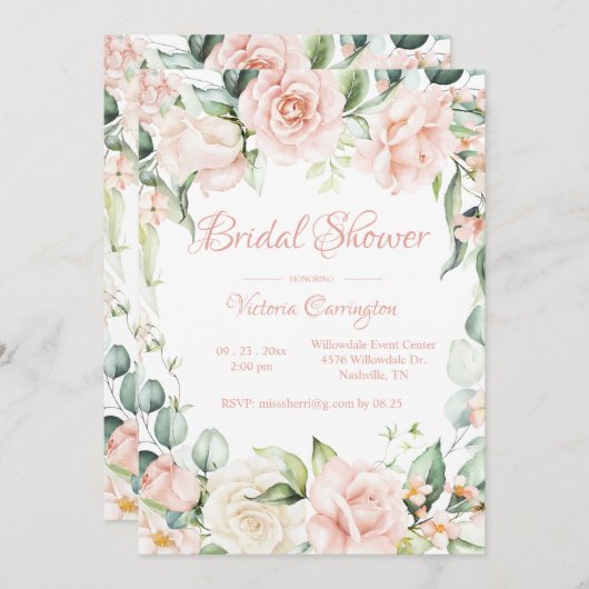 Rosa Bläserner Elegantes Brautparty Einladung (Vorne/Hinten)