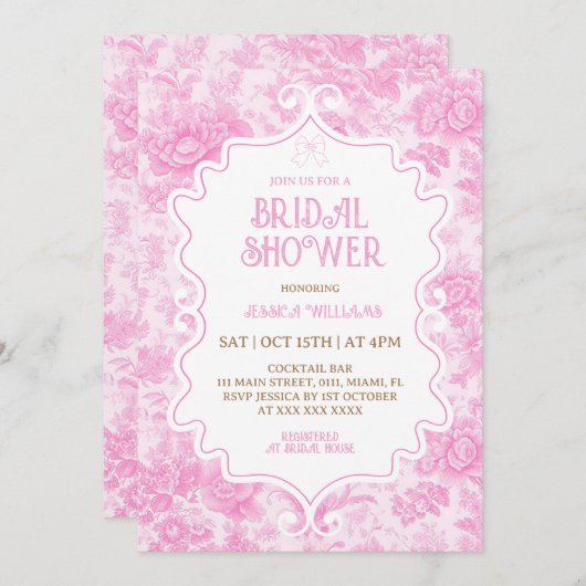 Rosa Bläserner Elegantes Brautparty Einladung (Vorne/Hinten)