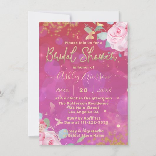 Rosa Bläserner Extravagant Elegantes Romantisches Einladung (Vorderseite)