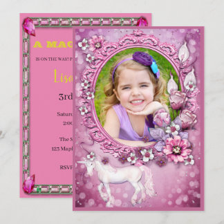 Rosa Bläsernicorn Foto Geburtstagsparty Einladung