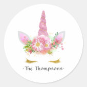 Rosa Bläsernicorn Kinderdusche Runder Aufkleber (Vorderseite)