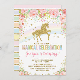 Rosa Bläsernicorn Magisches Birthday Rainbow Party Einladung