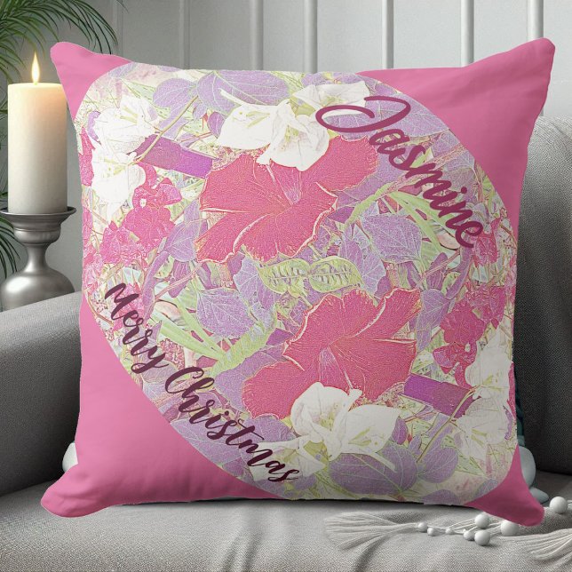 Rosa Bläsernter Hibiskus Frohe Weihnachtsgarten Ni Kissen (Pink Floral Hibiscus Merry Christmas Garden Cute Throw Pillow)