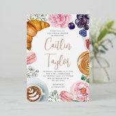 Rosa Bläserpeony Brautparty Brunch Rose Gold Folieneinladung (Stehend vorne)