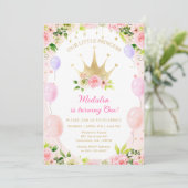 Rosa Bläserprinzessin Krone 1. Geburtstag Einladung (Stehend Vorderseite)