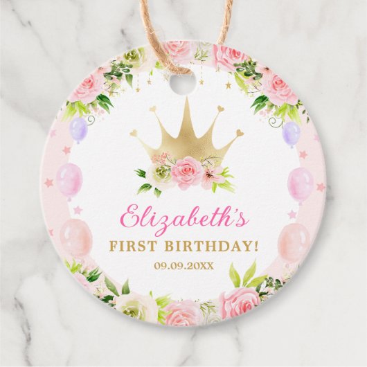 Rosa Bläserprinzessin Krone 1. Geburtstag Geschenkanhänger (Vorderseite)