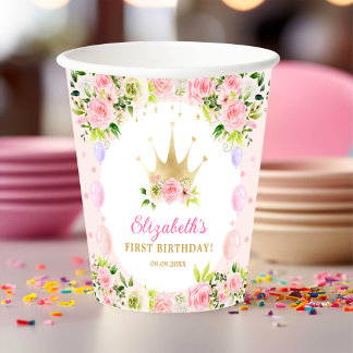 Rosa Bläserprinzessin Krone 1. Geburtstag Pappbecher