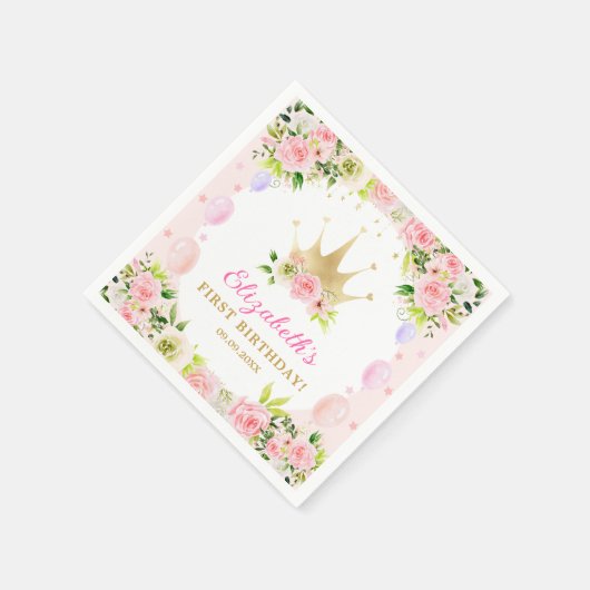 Rosa Bläserprinzessin Krone 1. Geburtstag Serviette (Ecke)