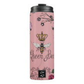 Rosa Bläserqueen Bee & Gold Crown Monogram Thermosbecher (Vorderseite)