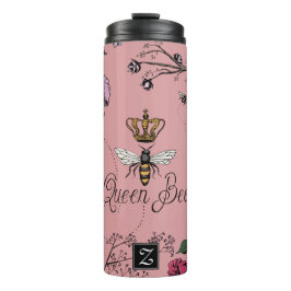Rosa Bläserqueen Bee & Gold Crown Monogram Thermosbecher