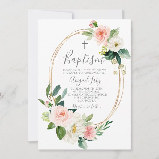 Rosa Bläserrahmen-Taufe Einladung (Vorderseite)