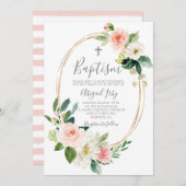 Rosa Bläserrahmen-Taufe Einladung (Vorne/Hinten)