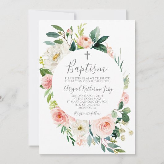 Rosa Bläserrahmen-Taufe Einladung (Vorderseite)