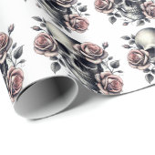 Rosa Bläserskull Gotische Schwarze Linie Kunst Geschenkpapier (Rolleneckpunkt)