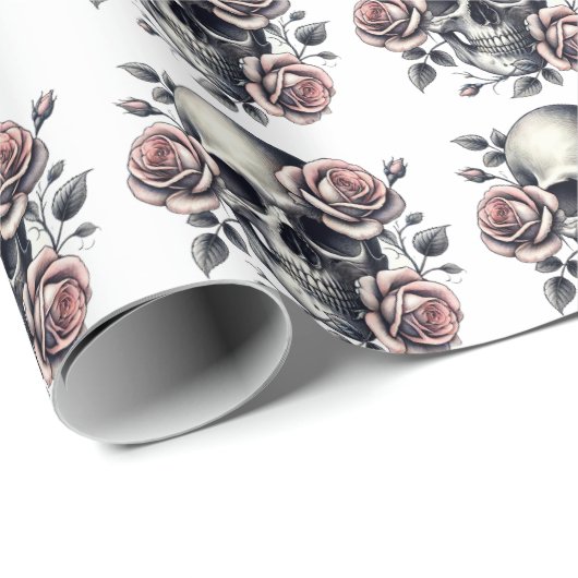 Rosa Bläserskull Gotische Schwarze Linie Kunst Geschenkpapier (Rolleneckpunkt)