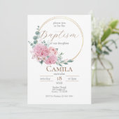 Rosa Bläsertaufe für Mädchen auf Spanisch Einladung (Stehend Vorderseite)