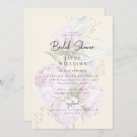 Rosa blass gelbes Brautparty Einladung (Vorne/Hinten)