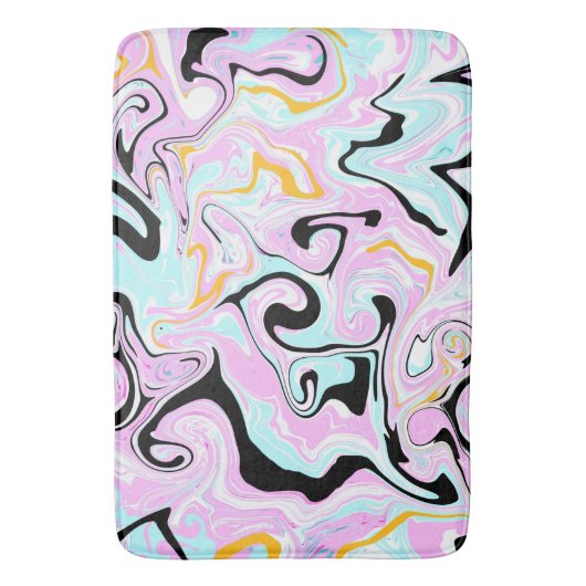 Rosa, blassblaue Schwarz und goldene Wirbel Fluid Badematte (Vorderseite Vertikal)