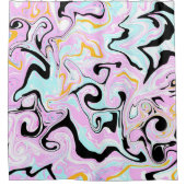 Rosa, blassblaue Schwarz und goldene Wirbel Fluid  Duschvorhang (Vorderseite)