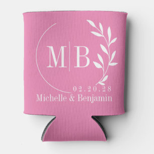 Rosa Blatt Hochzeitsmonogramm Dosenkühler
