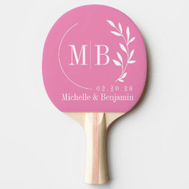 Rosa Blatt Hochzeitsmonogramm Tischtennis Schläger