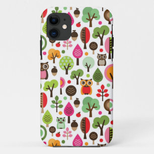 rosa Blattbaum Retro-Eulen-Muster iPhone 11 Hülle