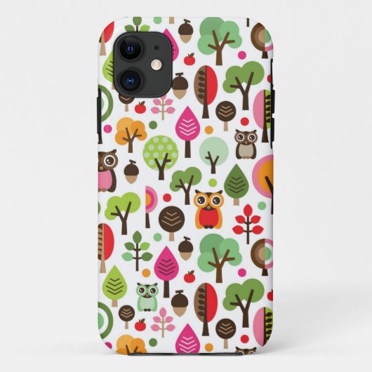 rosa Blattbaum Retro-Eulen-Muster Case-Mate iPhone Hülle (Rückseite)