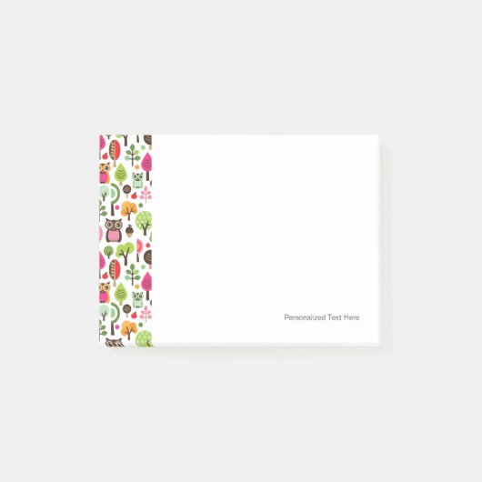 rosa Blattbaum Retro-Eulenmuster Post-it Klebezettel (Vorderseite)