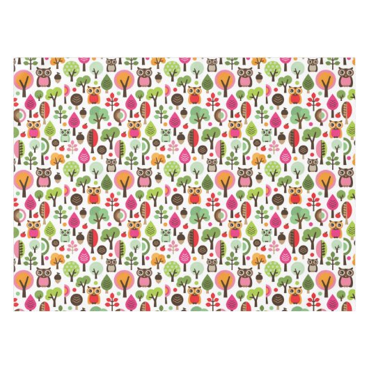 rosa Blattbaum Retro-Eulenmuster Tischdecke (Vorderseite (Horizontal))