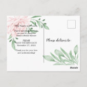 Rosa Blätter ändern das Brautparty Datum Postkarte (Rückseite)