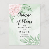 Rosa Blätter ändern das Brautparty Datum Postkarte (Vorderseite)