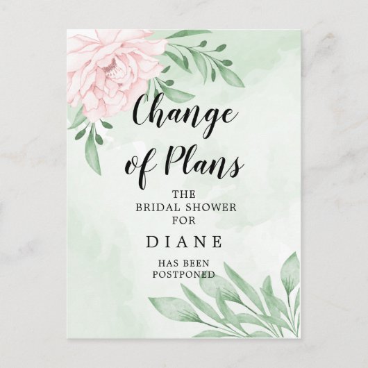 Rosa Blätter ändern das Brautparty Datum Postkarte (Vorderseite)