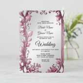 Rosa Blätter Blühte Einladung zur Blumenhochzeit (Stehend Vorderseite)