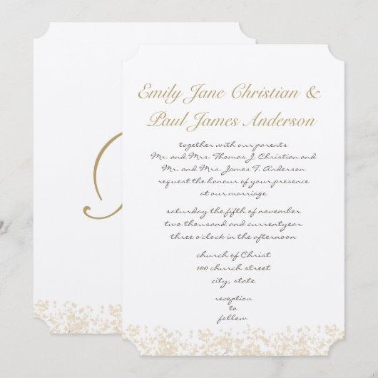 Rosa Blätter Elegante Monogramm Hochzeit Einladung (Vorne/Hinten)