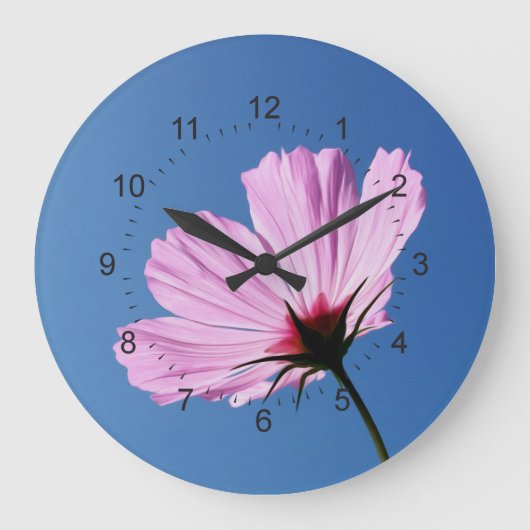 Rosa Blätter Große Wanduhr (Vorderseite)