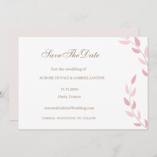 Rosa Blätter Herbst Save the Date Hochzeit Einladung (Vorne/Hinten)
