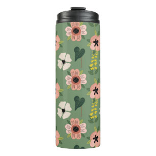 Rosa Blätter in Grün und Gelb Thermosbecher