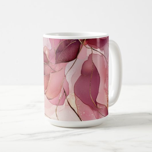 Rosa Blätter Kaffeetasse (VorderseiteRechts)