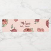 Rosa Blätter mit Blumen und Grünpflanzen Kinderdus Wasserflaschenetikett (Einzelnes Label)