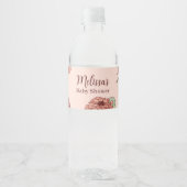 Rosa Blätter mit Blumen und Grünpflanzen Kinderdus Wasserflaschenetikett (Vorderseite)